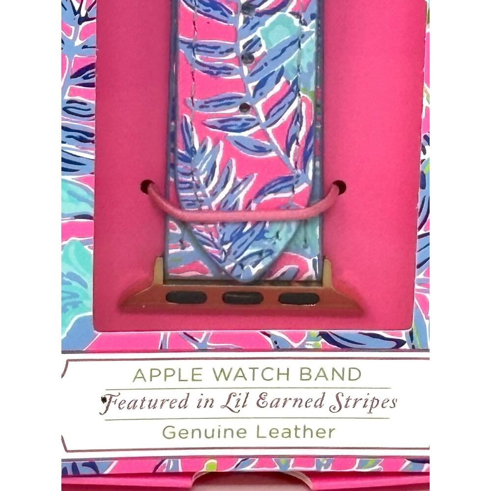Lilly Pulitzer Pink Blue Leather Apple Watch Band 38,40mm Lil Earned Stripes NIB - Picture 4 of 12